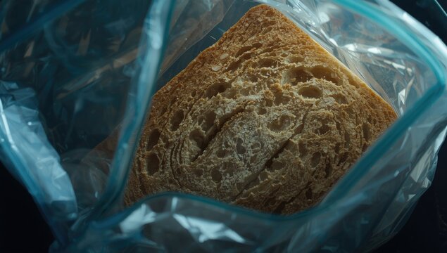Sliced bread loaf preserved in an airtight plastic bag