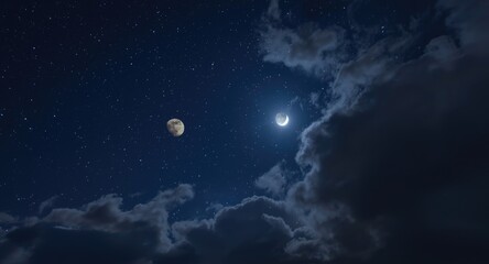 Fototapeta premium night sky background with stars moon and drifting clouds