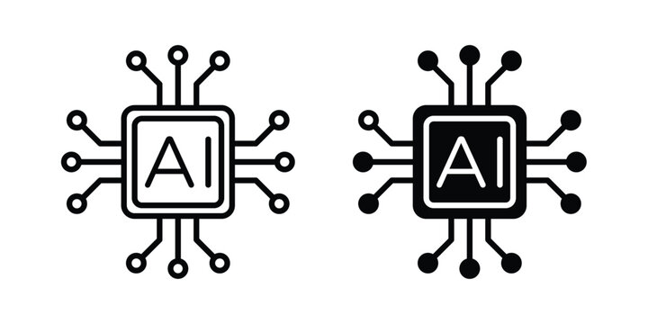 AI processor chip icon. line and filled black pictograms.