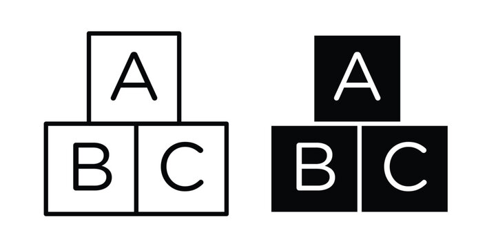 Baby ABC cubes icon. line and filled black pictograms.