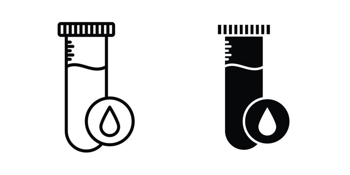 Blood sample icon. line and filled black pictograms.