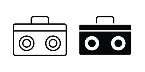 Boombox icon. line and filled black pictograms. © Power