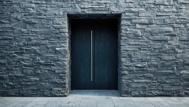 Freshly constructed home entrance corridor adorned with a rugged bluestone wall