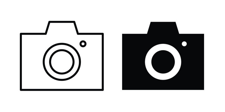 Camera button icon. line and filled black pictograms.