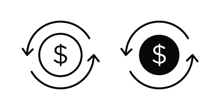 Cashback icon. line and filled black pictograms.