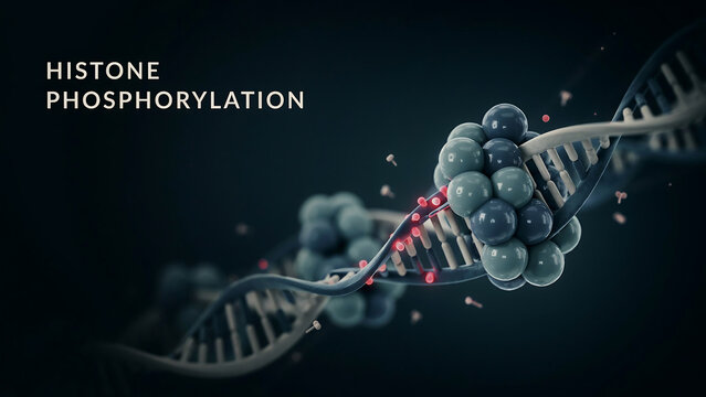 Histone phosphorylation process with DNA double helix structure and molecular interaction