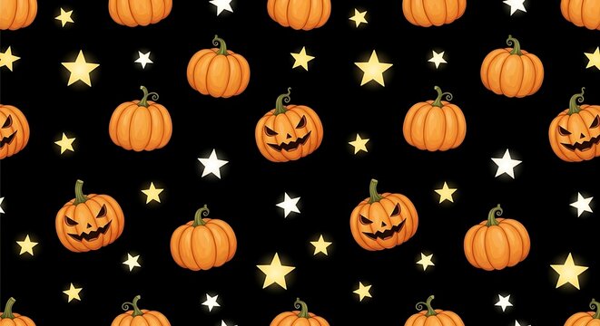 Halloween pumpkins and stars seamless pattern spooky october holiday design