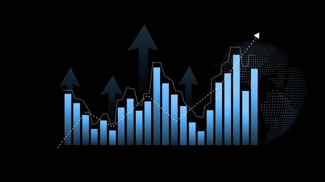 Financial Growth Chart with Arrows and Globe Animation, Abstract financial growth chart with arrows and globe