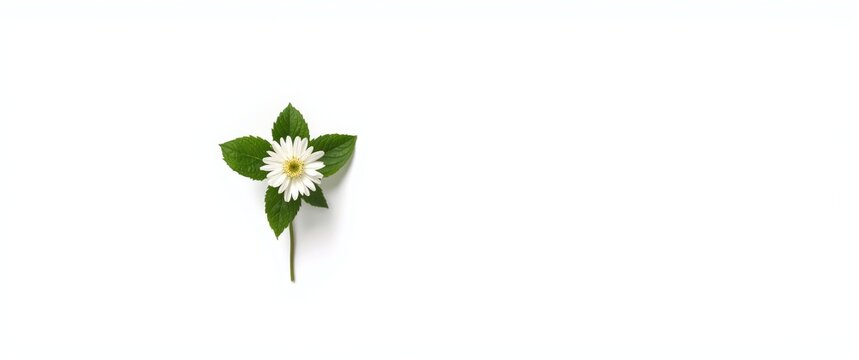 White cinquefoil botanical element isolated on stark white background with copy space