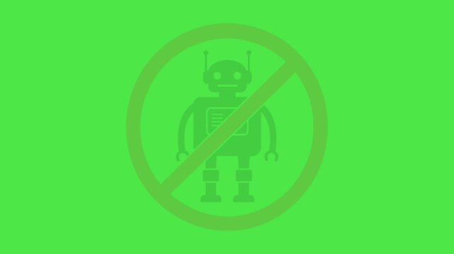 Animated No Bot Prohibition Sign on Green Screen - Anti Spam, Captcha and AI Restriction Symbol
