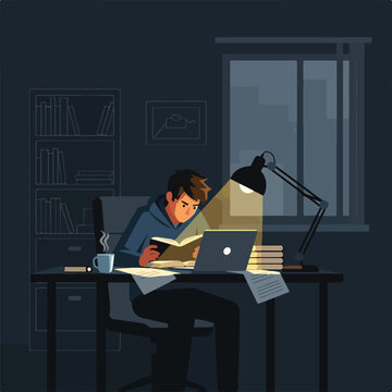 A man studies late at night