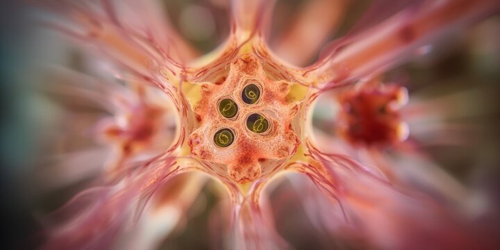 Microscopic focus on mitotic stages occurring in root meristem plant filaments