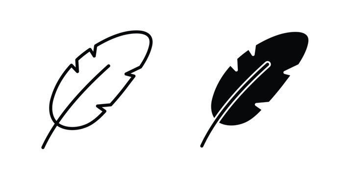 Feather icon. line and filled black pictograms.
