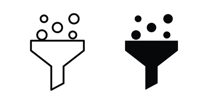 Filter funnel process icon. line and filled black pictograms.