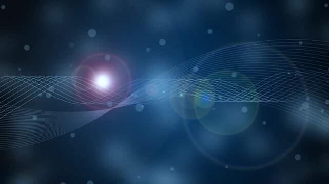 Abstract background line wave grid with lens flare, Abstract background with soft bokeh lights, white wavy grid lines crossing horizontally animation