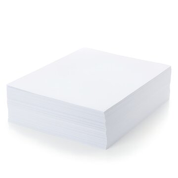Stack of white paper sheets on a white background, top view