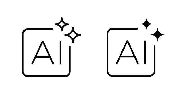Generate AI icon. line and filled black pictograms.