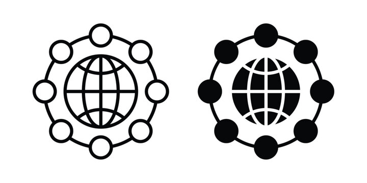 Global networking icon. line and filled black pictograms.