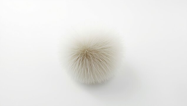 Soft white animal fur ball against a pure white studio background