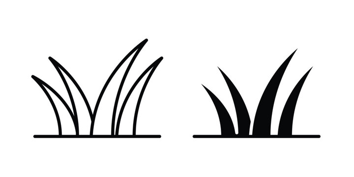Grass icon. line and filled black pictograms.