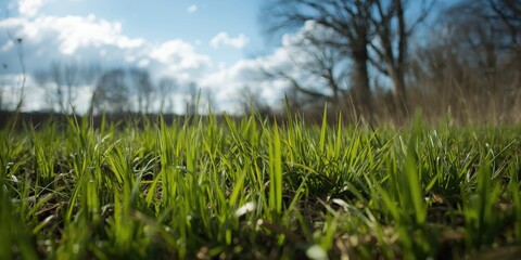 Fototapeta premium Spring natural background showcasing fresh growth and grass texture outdoors