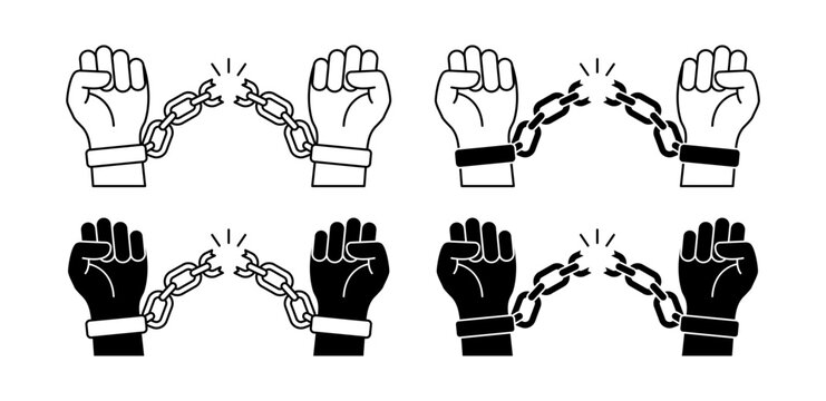 Hands breaking chains with fists for Juneteenth Freedom Celebration