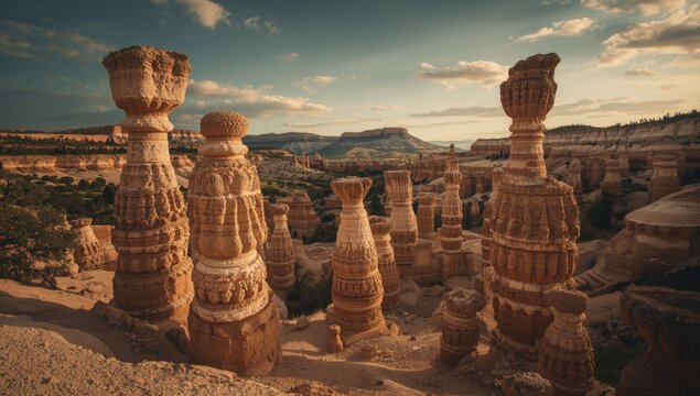 Unique tufa columns standing tall in a scenic historic geological site