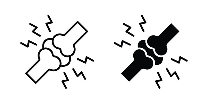 joint pain icon. line and filled black pictograms.