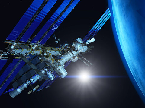 the international space station in earth orbit with Sun