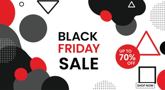 A sale advertisement with geometric shapes and text