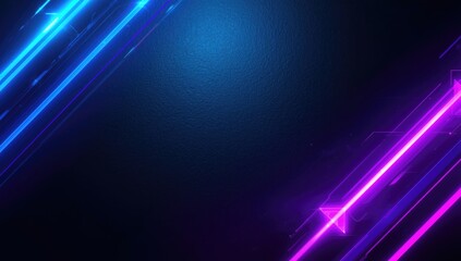 Obraz premium Striking neon blue and purple arrow visuals illuminated on a dark textured background with copy space