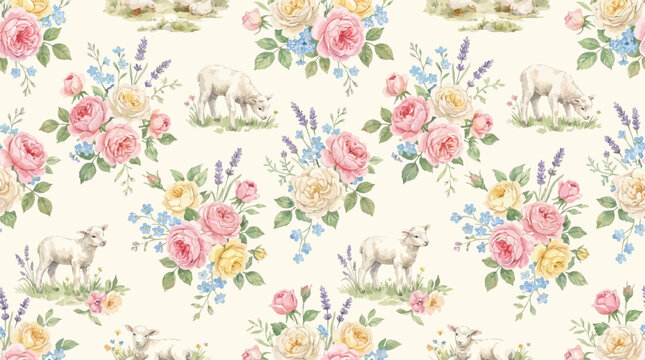 Elegant Watercolor Vintage English Rose Garden Seamless Pattern with Delicate Botanical Blooms and Romantic Floral Elements for Textile Design Wallpaper and Stationary Backgrounds