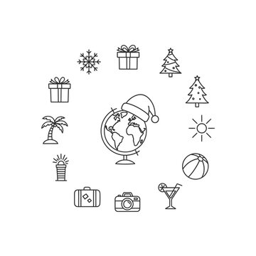 Globe Wearing Santa Hat Icon.