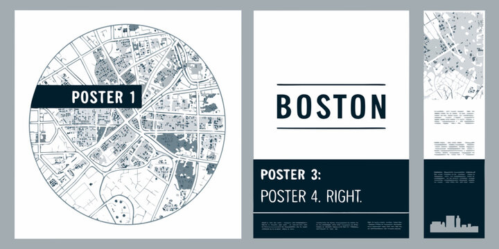 Circular street map of boston detailed vector illustration