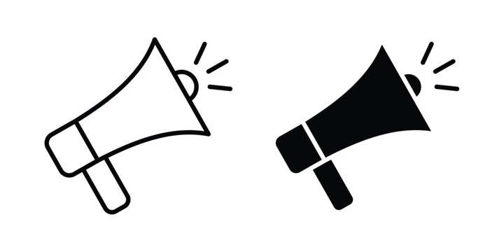 Megaphone speaker icon. line and filled black pictograms.