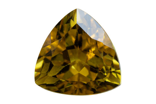 Natural yellow Mali garnet gemstone, trillion cut, isolated on transparent background