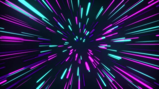 Neon hyperspace tunnel burst background animation, Neon light burst tunnel streaks radiating from center animation