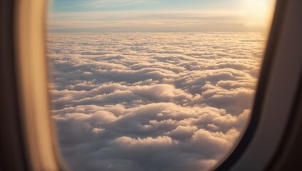 Obraz premium soft cloud blanket seen from aircraft porthole in daylight