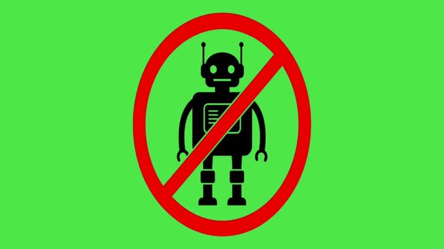 Animated No Bot Prohibition Sign on Green Screen - Anti Spam, Captcha and AI Restriction Symbol