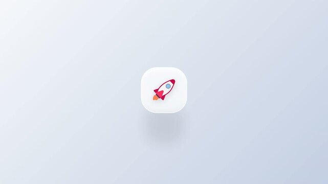 Rocket launch icon design, technology concept, isolated on light background, 3D button style, digital graphic, clean minimal viewpoint