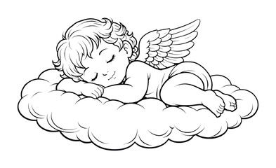 Obraz premium PNG Sleeping cherub on cloud