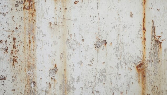 White oxidized metal sheet texture with rust patches and corrosion suitable for copy space background