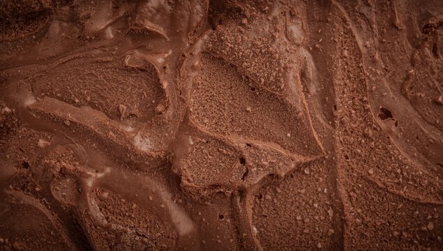 textured background of homemade chocolate ice cream showing smooth and rough areas