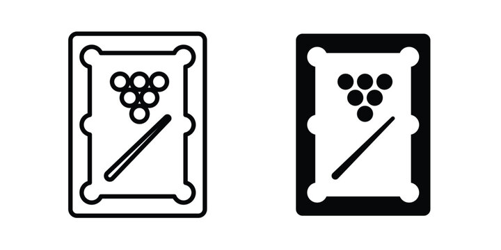 Pool table icon. line and filled black pictograms.