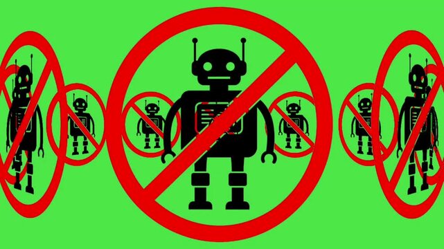 Animated No Bot Prohibition Sign on Green Screen - Anti Spam, Captcha and AI Restriction Symbol