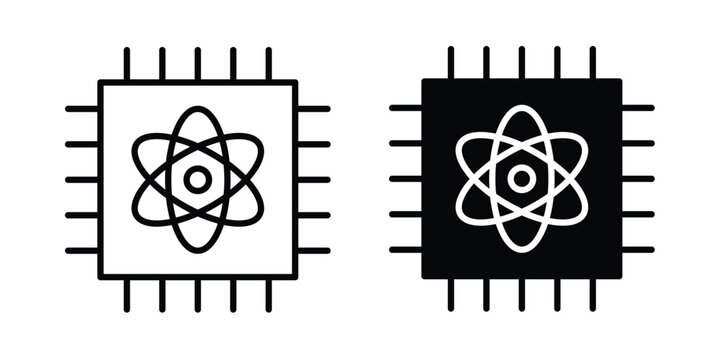 Quantum computing icon. line and filled black pictograms.