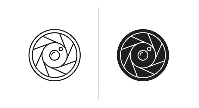 Camera lens aperture icon set, vector illustration of shutter mechanism