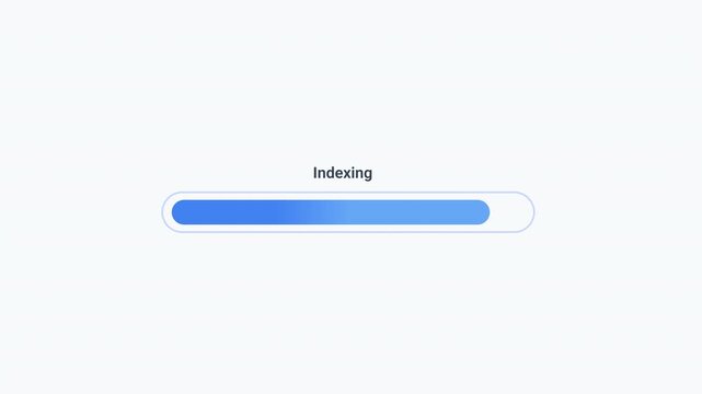 Animated indexing progress bar with smooth fill movement on a clean background. Ideal for database indexing, search optimization, content organization, data processing, and technology interfaces.