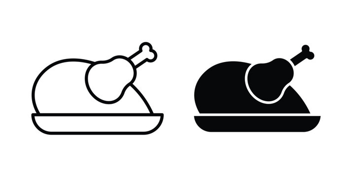 Roasted turkey icon. line and filled black pictograms.