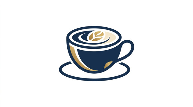 A stylized coffee cup with latte art on a saucer.
